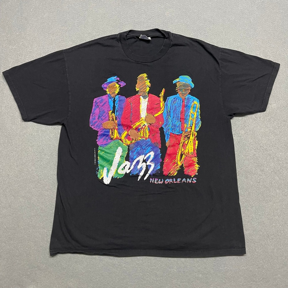 VTG New Orleans Jazz T Shirt Mens XL Black 1997 Hanes Paintbrush Heavyweight 90s